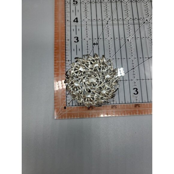 MJent Vintage Brooch Large Aurora Borealis Swirl Textured Silver Tone Setting - Picture 9 of 9